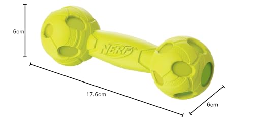 Nerf Dog Hundespielzeug Squeak Barbell, Hantel mit Quietscher, farblich sortierte Lieferung grün oder rot, 17,6cm