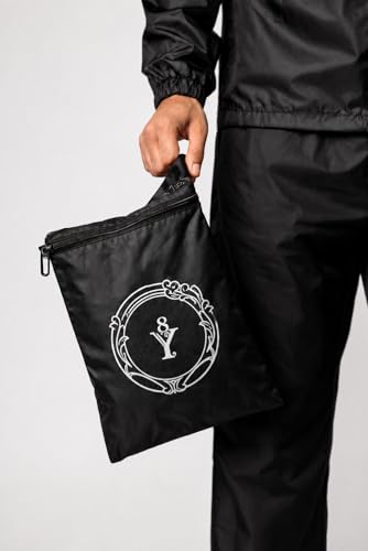 Image of Men Solid Black Waterproof Raincoat Set with Hood | Nylon Blend Jacket and Pants for Rainy Days | Regular Fit