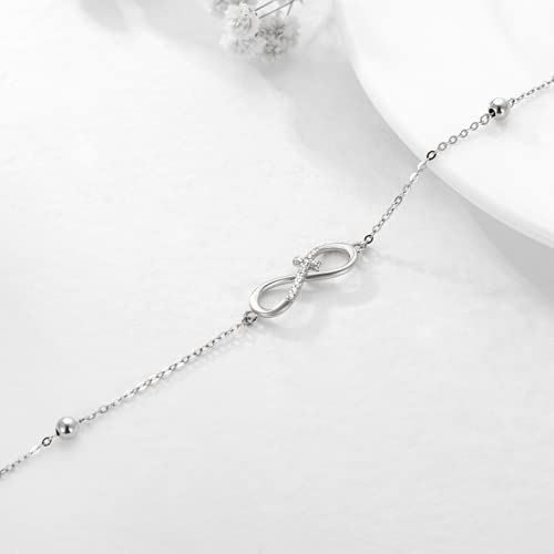 Image of 14K Gold Infinity Anklet for Womens, Yellow Gold Cross Foot Ankle Bracelets Anniversary Jewelry Gifts for Her, Mom, Wife 8-10Inch