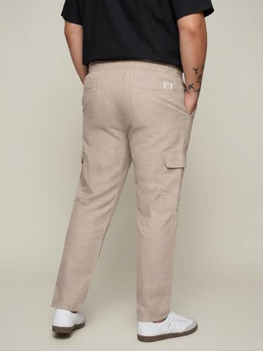 Image of Urbano Plus Men's Straight Fit Linen Cargo Pants with 6 Pockets