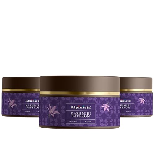 Image of Alpinista Original Kashmiri Saffron / Kungumapoo, Kesar (Grade A+++) Kumkuma Puvvu For Pregnant Women /Cooking /Skin /Pooja Tilak Pack of 3, (3 X 1g), 3 gram