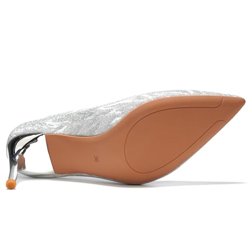 WUIWUIYU Women's High Heel Pumps Pointed Toe Classic Wedding Bridal Stiletto Heeled Party Dress Shoes Glittery Pumps3