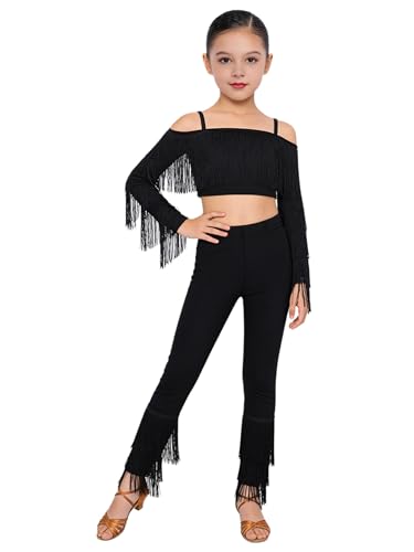 Costumes danse latino fille frange haut court léopard leggings noir jazz 16 ans