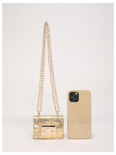 GORGLITTER Women's Mini Purse Crocodile Embossed Metallic Flap Clutch Square Handbags Mini Chain Bags4