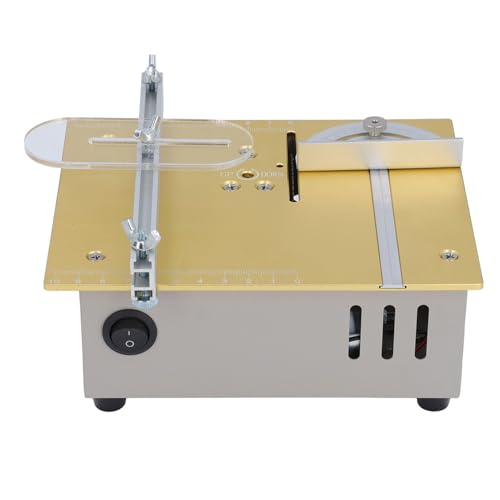 ミニテーブルソー 7スピード制御付きポータブル電動カッター 調整可能な刃の高さとTスクエア 木工 モデル作成 金属切断用 (米国プラグ)