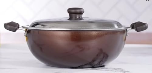 Lalit Kishori Non-Stick Kadhai with SS Lid | Fry Pan Kadai | Flat Bottom Induction Kadhai For Roasting Pickling Deep Frying and Sautéing (Multi, 3 Liter (26cm))