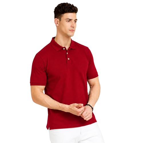 Image of Men's Plain Polo T-Shirt | Cotton Blend Regular Fit Casual Collar T-Shirt