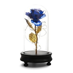 Galaxy Rose Artificial Flower Glass Rose in Light Up Rose Flower in Glass Dome Forever Rose Eternal Rose Home Decor or Women Gift for Valentine’s dayChristmas,Birthday,Wedding,Birthday(Blue)