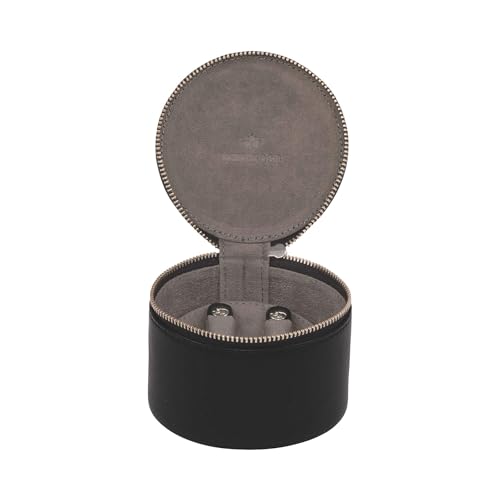 Windrose Schmucketui Rund nappa/schwarz (Vollrindleder)