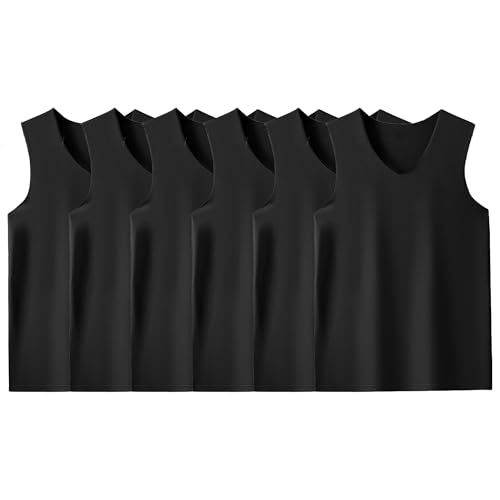JEKE-DG Men's Cotton Ice Silk Athletic Vest Slim Fit Casual Sleeveless T-Shirt V Neck Breathable Multipack Tank Top (Black,XXL)