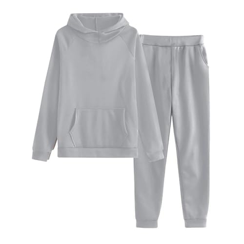Teens Solid Color SweatSuit Long Sleeve 2 Piece Hoodie Pullover Athletic Cargo Joggers Oversized Sweatpants with