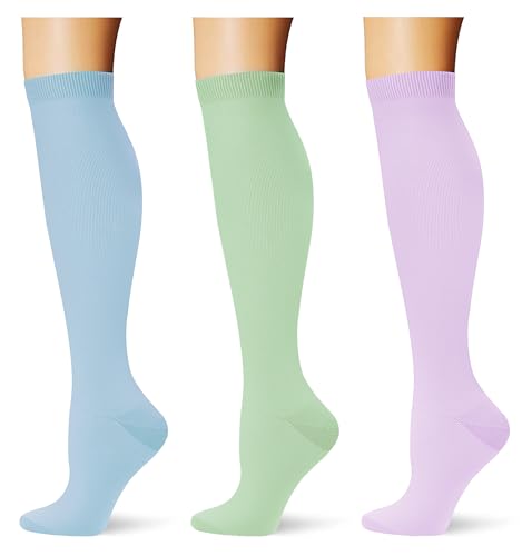 Image of (3 pairs) Compression Socks 20-30 mmHg Long Knee High Socks for Women Men Support Athletic Travel Daily Wear