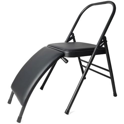 MZZKFC Foldable Yoga Auxiliary Chair with Detachable Waist Support, Balance Handstand Training Tool with PU Cushion, Yoga Chair for Waist/Legs/Hip Movement(Black)