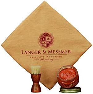 Langer & Messmer 3-częściowy zestaw do profesjonalnej pielęgnacji obuwia wraz z wysokiej jakości kremem do pielęgnacji skóry, szczotką tygielową ze 100% włosia końskiego i bawełnianą