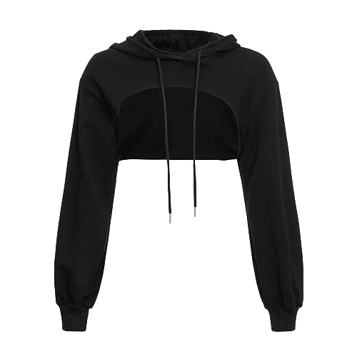 Qixiu Kurz Sweatshirts Langarm Pulli Damen Crop Hoodie Pullover Sehr Rundkragen Cut Outs Shirts mit Kapuze