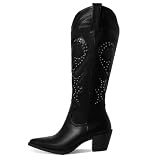 MeiLuSi Women's Knee High Cowboy Boots for Women Embroidered Cowgirl Boots Fashion Pull on Tall West