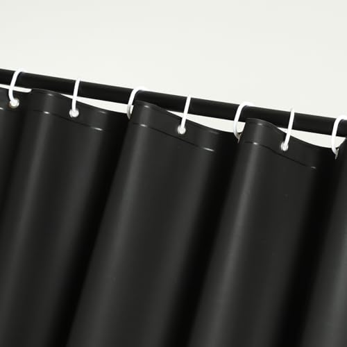 Image of 76 Inch PEVA Shower Curtain Liner with 3 Weights, Midweight Heavy Duty Vinyl Plastic Bathroom Shower Curtain Sets, 72x76 inch, Black