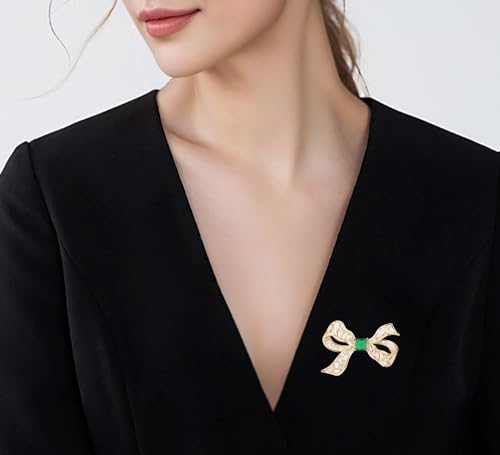 Image of Gold Brooches for Women Ladies Yellow Broach Flower Bow Rhinestone Lapel Pins Blazer Dress Denim Jacket Accessories
