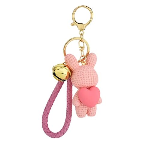 YEHJDSMD Resin Rabbit with a Bell Keychain Cartoon Knitting Wool Bunny Holding Heart Pendant Car Handbag Animal Keyring Key Chain Gift for Women Teens Girls Kids Backpack Purse - Pink, S Cover