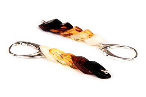 AMBERAGE Baltic Amber Earrings – Handmade Genuine Amber Jewelry with Leverback Closure – Natural Gradient from Milky to Cherry Amber – Made in Lithuania with Certificate & Pouch