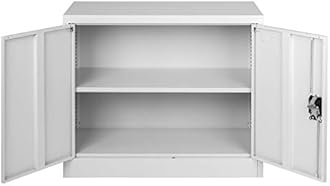 MMT Office Storage Cabinet, Metal Office Storage Cupboard with Lock, 2 Door Filing Cabinet 2 Adjustable Shelf, Garage, Workshop, Pantry Utility Cupboard, Powder Coated Grey, 80cm Wide