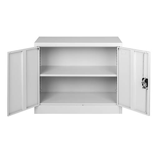MMT Office Storage Cabinet, Metal Office Storage Cupboard with Lock, 2 Door Filing Cabinet 2 Adjustable Shelf, Garage, Workshop, Pantry Utility Cupboard, Powder Coated Grey, 80cm Wide