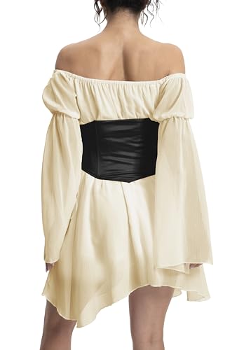 Image of Womens Corset Dresses Off Shoulder Bell Sleeve Casual Party Fairy Two Piece Outfits Bustier Dress