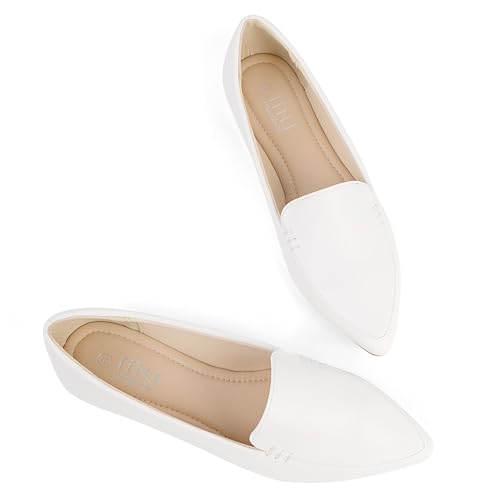Image of MUSSHOE Pointed Toe Flats for Women, Comfortable Business Casual Work Shoes, Slip On Loafers with Arch Support, Office Walking Flats for All Day Standing