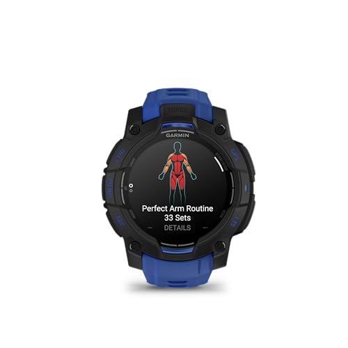 Image of Garmin Instinct 3 - 45 mm, AMOLED Display, Rugged Outdoor GPS Smartwatch, Built-in Flashlight, Supernova Collection Limited Edition Color, Black with Bolt Blue /Black Silicone Band