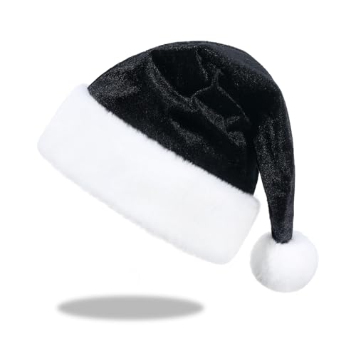 JKSVE Velvet Christmas Santa Hat, Xmas New Year Party Headwear for Adults,Black