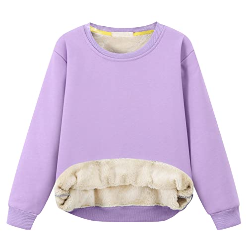 Image of Girls Sweatshirt Kids Fleece Lined Sweatshirts Winter Warm Sherpa Crewneck Pullover