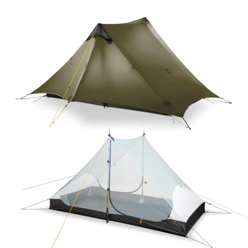 LANSHAN Ultralight Tent 3-Season Waterproof Backpacking Tent for 2 Person Camping, Climbing, Hiking, Travelling, Mountaineering, 2-Person, Khaki
