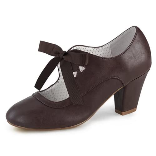 Women's Vintage Shoes Mary Jane Pumps Chunky Block Shoes Heart Hollow Adorable Unique Round Toe Design with Lace Up