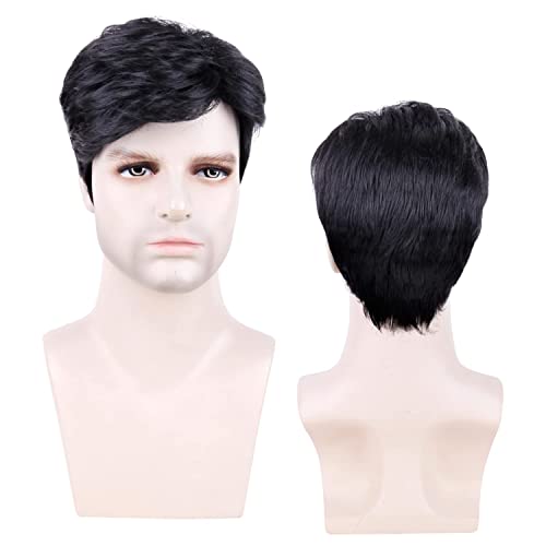 Image of Creamily Curly Short Fake Hair Wig for men, Hair big Hair week for Men Wigs natural hair black, Full head Hair wig for men (Black, 9 inches)
