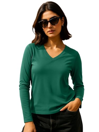 Image of JUNEBERRY Pure Cotton Regular Fit Solid Full Sleeve T-Shirt for Women & Girls (Sizes: S to 2XL)