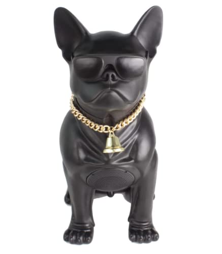 Max Power Wooof - Altavoz estilo bulldog MD566, sistema de altavoces Bluetooth, altavoz Bulldog de gran tamaño con gafas y cadena para collar de perro, altavoz Bluetooth con radio FM en color negro
