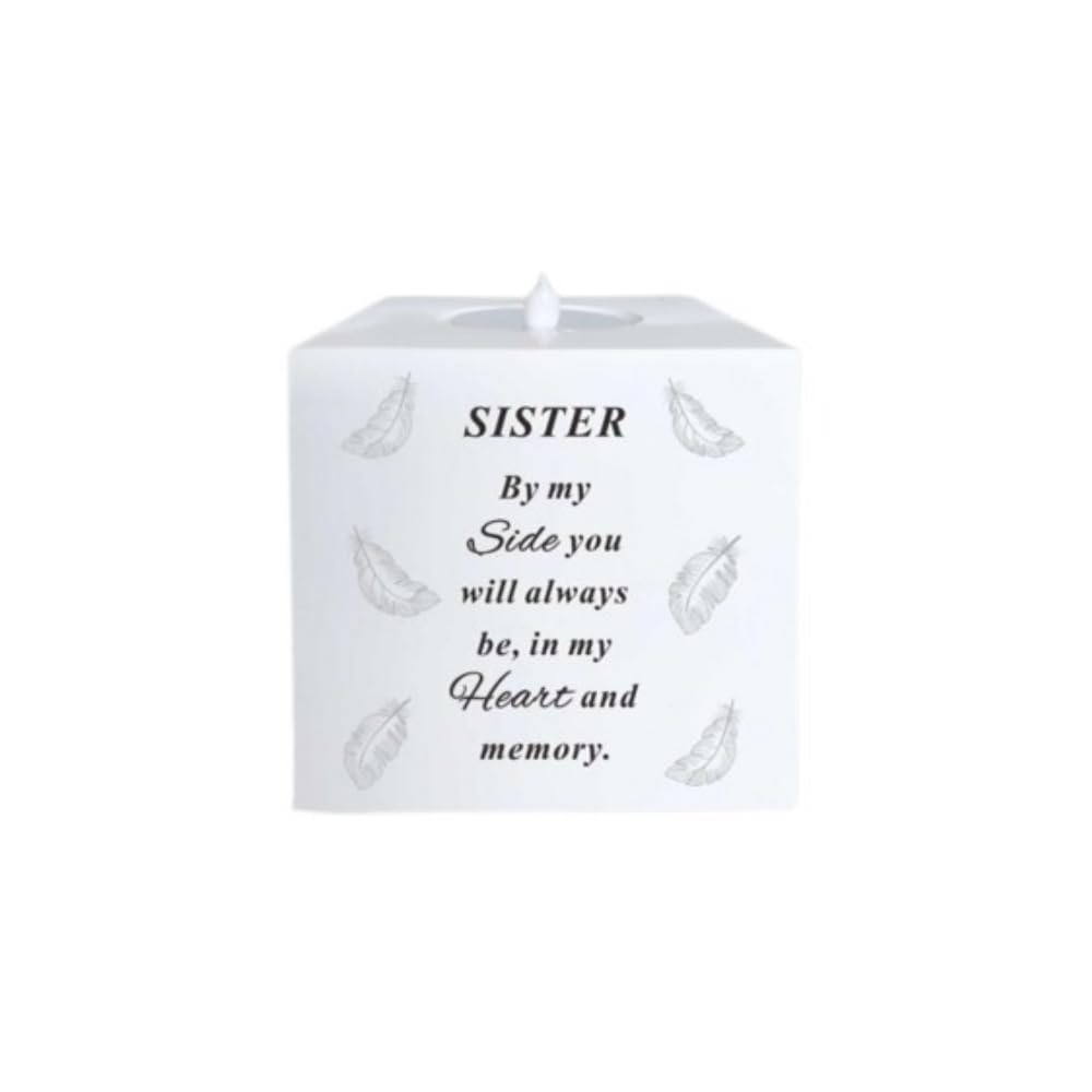 Sister - Memorial Flickering Candle Holder with Feather Design David Fischhoff