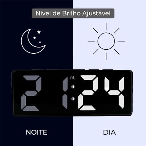 Relógio despertador digital, conexão USB, Relógio LED de mesa com visor de temperatura, brilho ajust