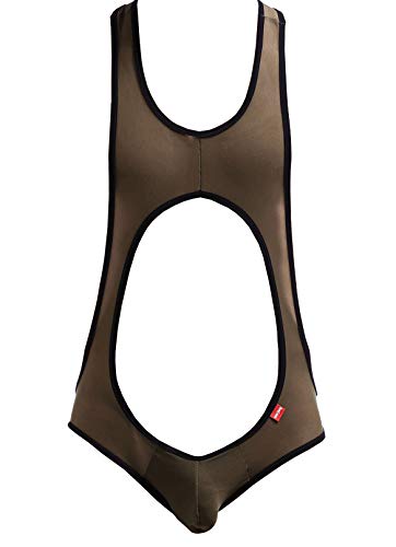 ONEFIT Men's Jockstrap Bodysuit Soft Thin Wrestling Singlet Underwear XL ArmyGreen