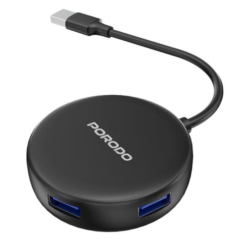 Porodo 4-Port USB 3.0 Data Hub, A 5Gbps SuperSpeed Port Expander with a USB-C Power Port for Stable Performance, Compatible with MacBook, PC Laptops, Surface, XPS & More