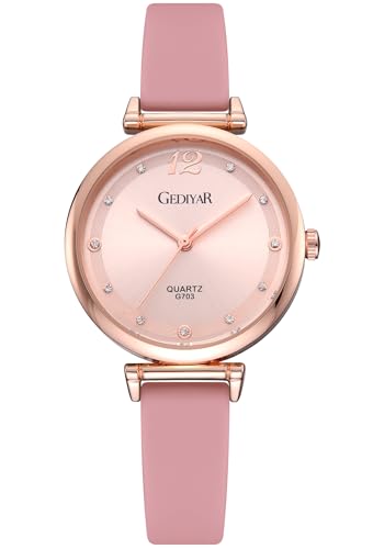 EAJOMIN Women's Waterproof Wrist Watch for Students,Nurse,Medical Professionals,Easy Read Dial,Silicone Band,Water Resistant Quartz Analog Ladies Watches (G703w Pink)