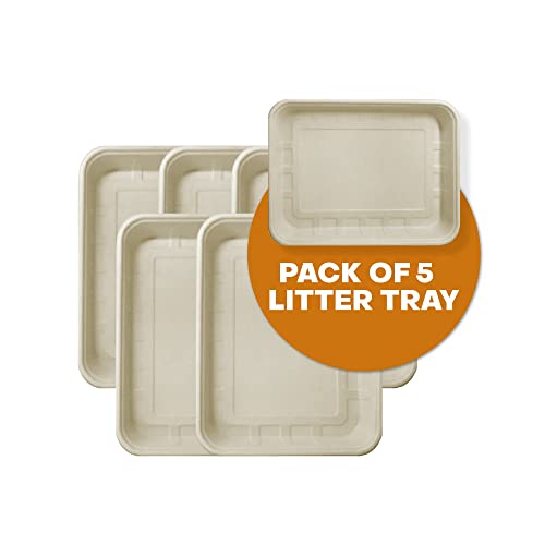 Emerging Green - Disposable Litter Box, Earth-Friendly Litter Pan, Mobile Rabbit And Cat Litter Tray, Cat Travel Must-Have With 1 Reusable Plastic Cover, Set Of 5 Litter Boxes, 16.5 X 12.5 X 2 Inches #TOP1