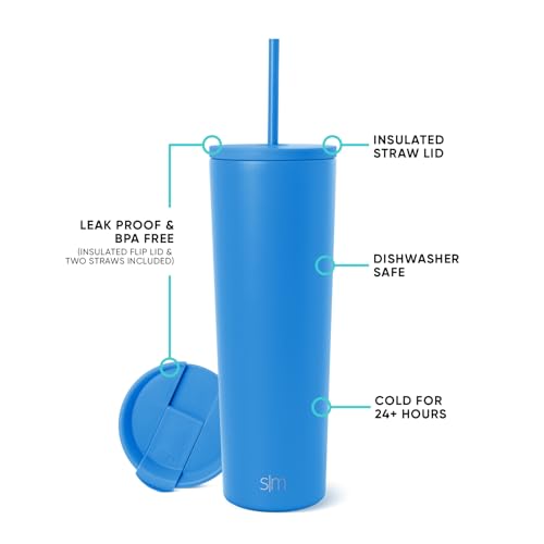 Simple Modern Insulated Tumbler with Lid and Straw | Iced Coffee Cup Reusable Stainless Steel Water Bottle Travel Mug | Gifts for Women Men Her Him | Classic Collection | 28oz | Supersonic Blue