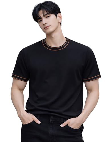 Image of London Hills Men's Solid Round Neck t Shirt for man | Tshirt for man | Mens Tshirt | t Shirt | Tshirts for Men,| Men t-Shirts with Contrast Tipping | Round Neck t Shirts for menn
