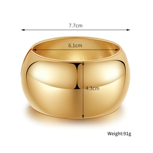 Extra Wide Chunky Bangle Bracelets for Women Dainty Minimalist Classic 14K Yellow Gold Plated Cuff Wrist Open Bangles Statement Unique Exaggerate High Polished Fashion Trendy Jewelry Gift2