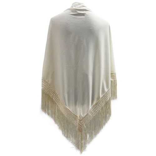 Mantón de Manila de Pico en Triángulo para Mujer, Mantones de Flamenca adulto de Color liso, Mantoncillos de Flamenca, Talla única (Crema)
