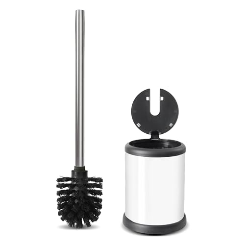 Image of ToiletTree Products Toilet Brush with Lid - Sleek Bowl Brush and Holder - Heavy-Weight Base - Lidded Toilet Bowl Cleaner - White