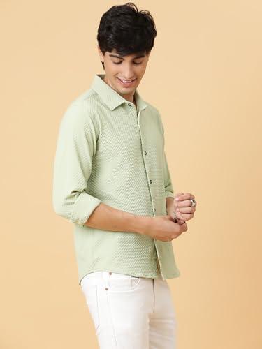 Image of KOTTY Men's Textured Casual Shirt - Long Sleeve||Button-Down Collar||Classic Fit