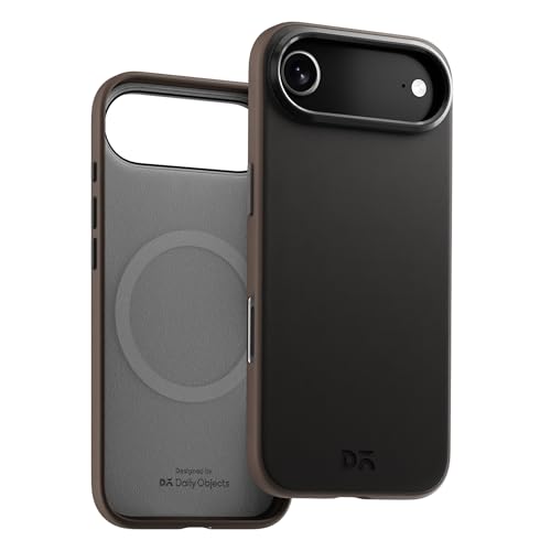 Image of DailyObjects Leatherite Case for iPhone Air Compatible with MagSafe Wireless Charging | Black-Beige Hybrid Magnetic Back Cover