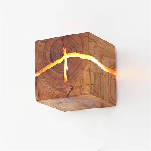 Lámpara de pared de madera para pasillos oscuros aplique de resina LED cubo 4